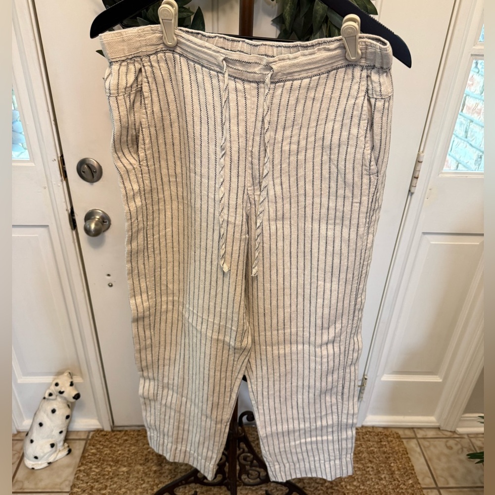Orvis Linen Vertical Stripe Lightweight High Waist Ankle Pants M